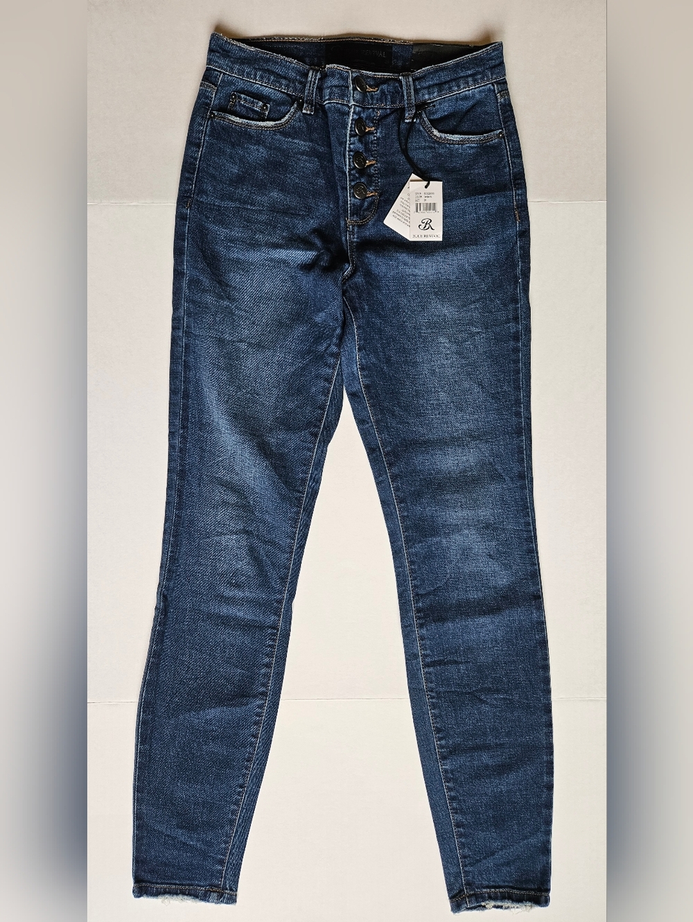 NWT! BLUE REVIVAL Roxy High-Rise Button-fly Skinny Jean size 25, Geneva color
